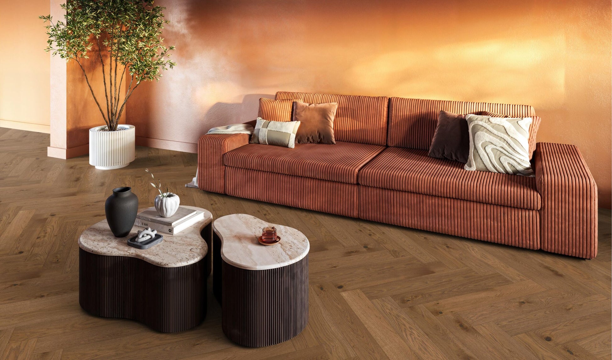 Encino Visgraat Rustiek Cognac